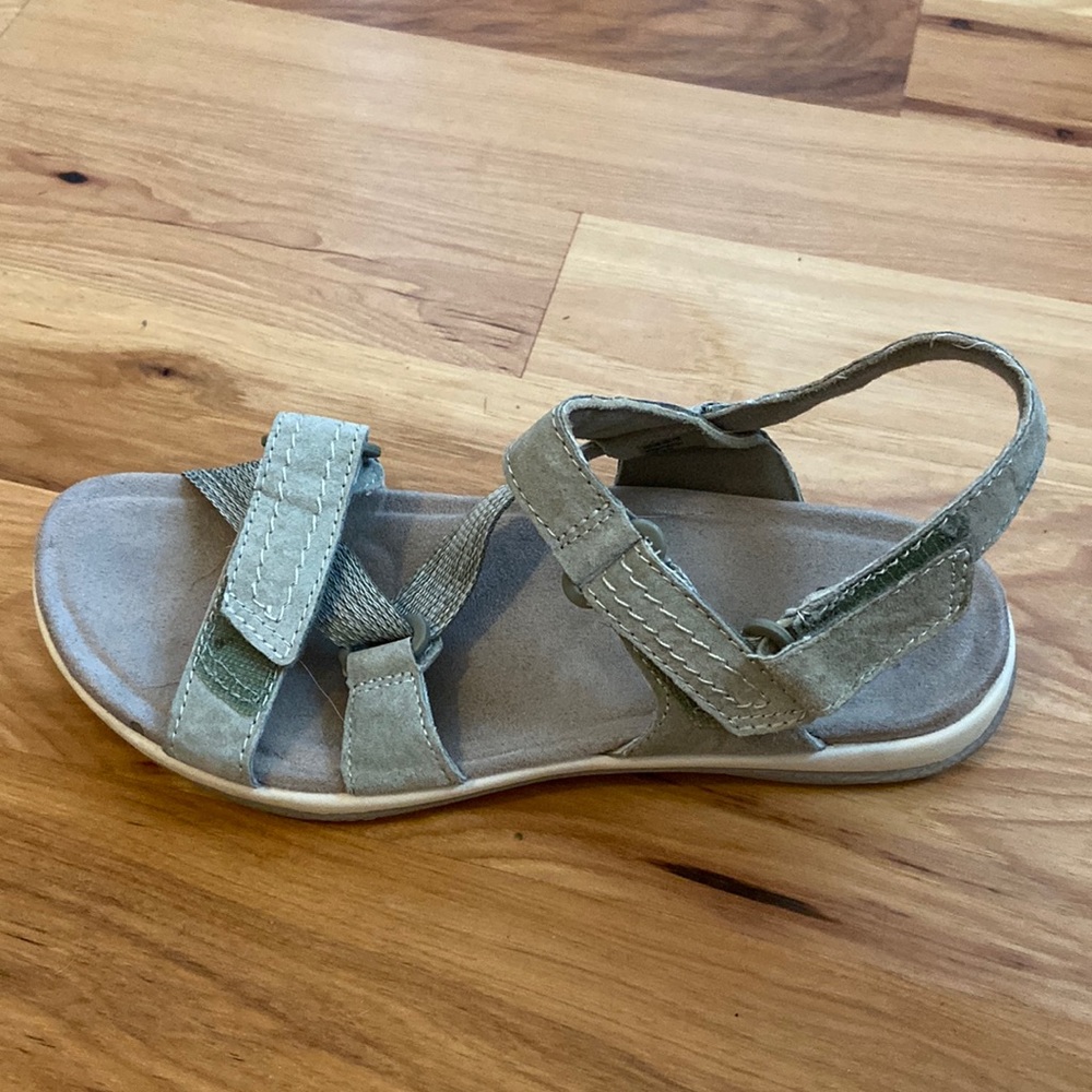 Earth Sandal Origins Grey Sophie Leather Slingback Adjustable Straps Size 8.5
